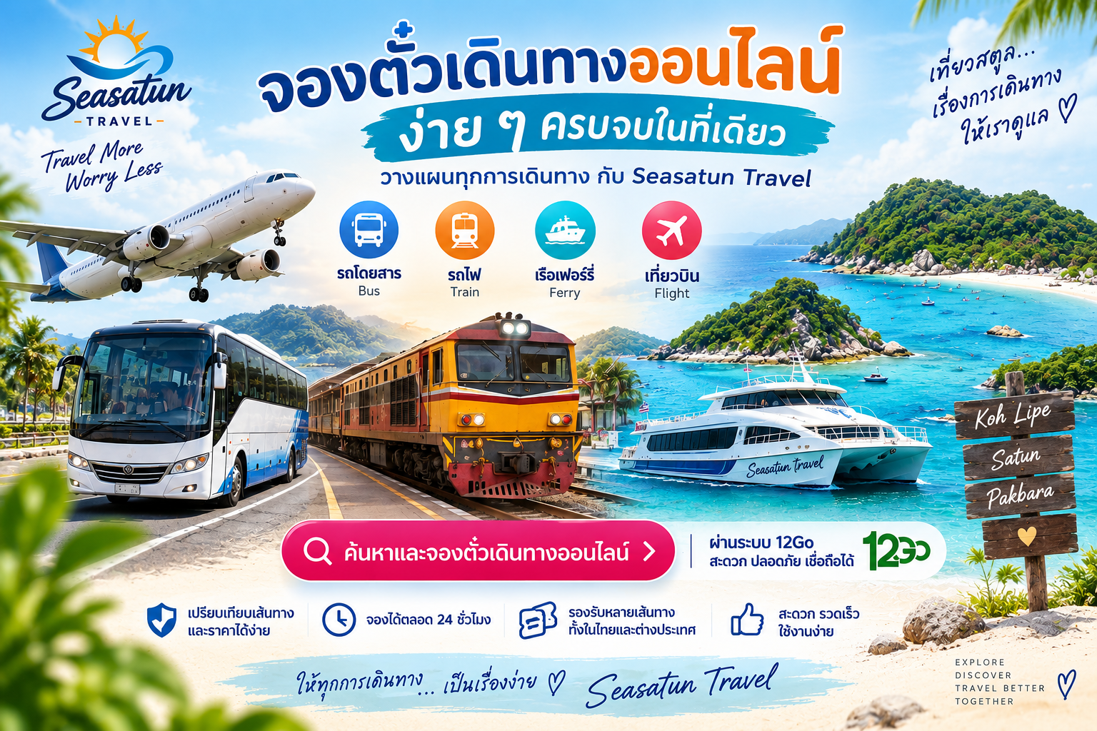 ✈️ จองตั๋วเดินทางออนไลน์ง่าย ๆ กับ Seasatun Travel